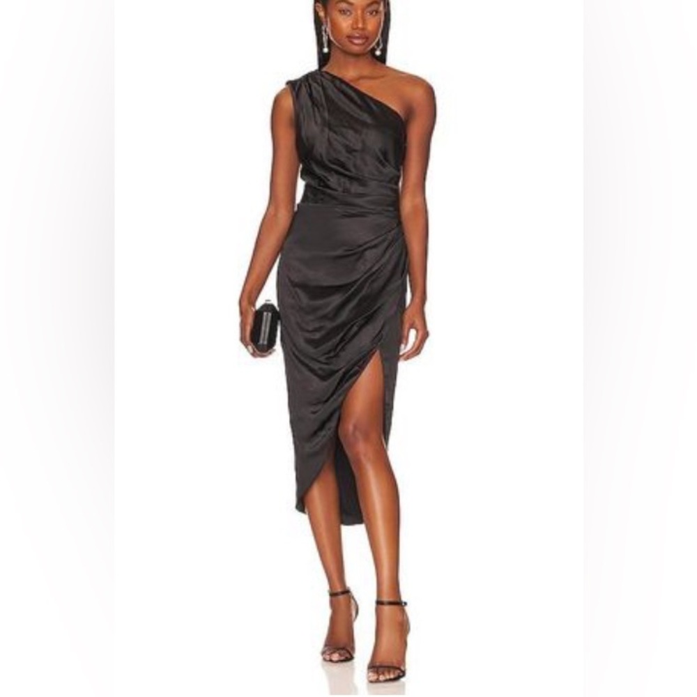 Elliatt Black Cassini Satin One-Shoulder Dress XL NWT